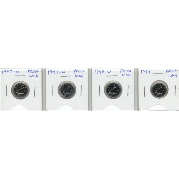 4 Canadian 10 Cent Coins Proof Like 1997-1999