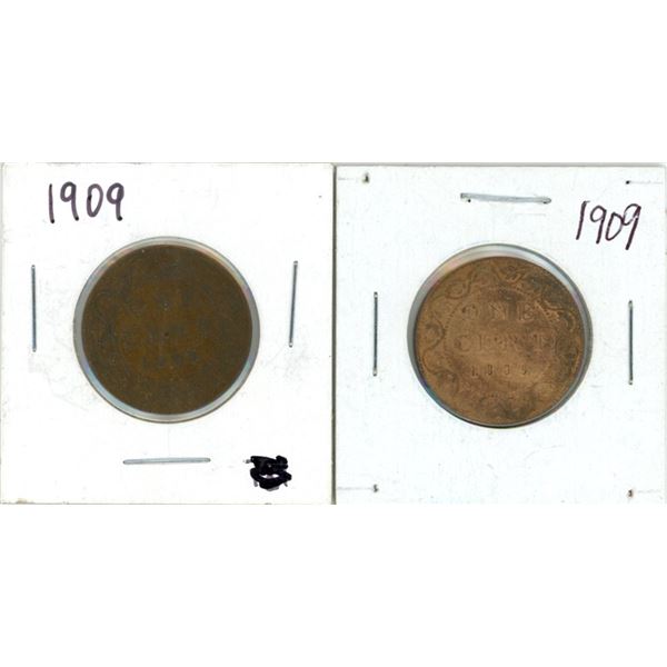 2 1909 Canadian One Cent Coins
