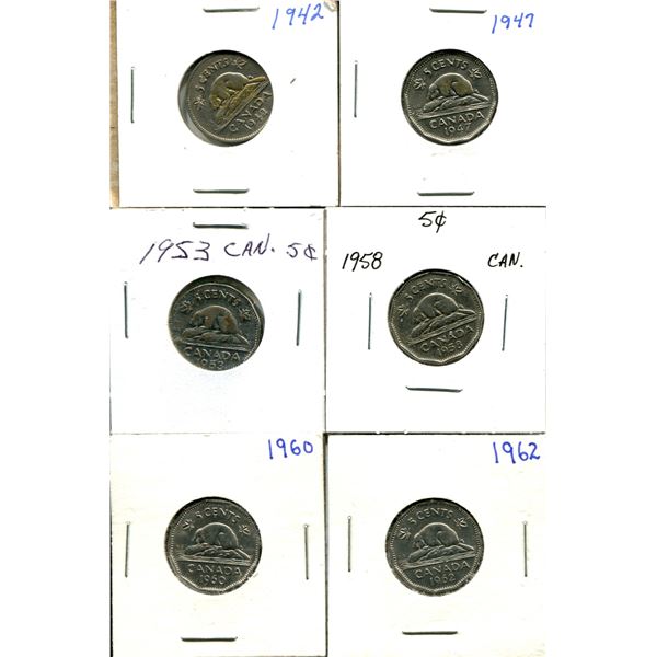 (6) Canadian Nickels 1942-1962