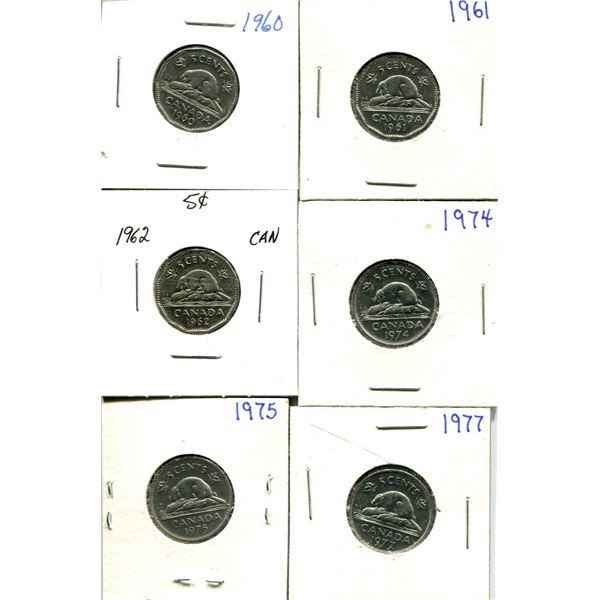 (6) Canadian Nickels 1960-1977
