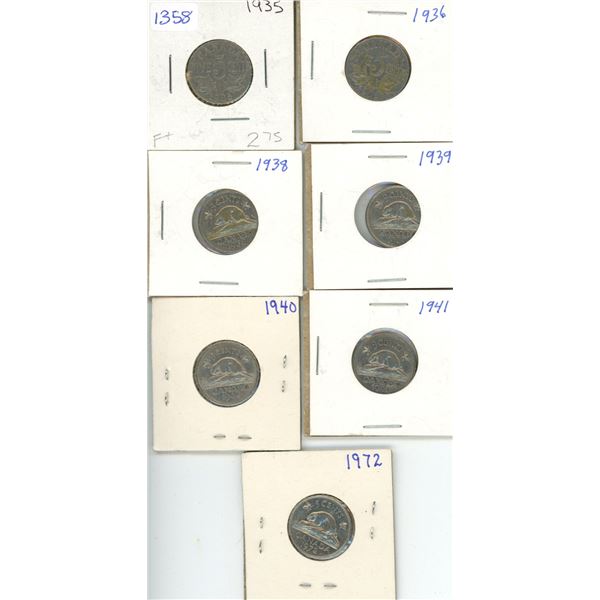(7) Canadian Nickels 1935-1972