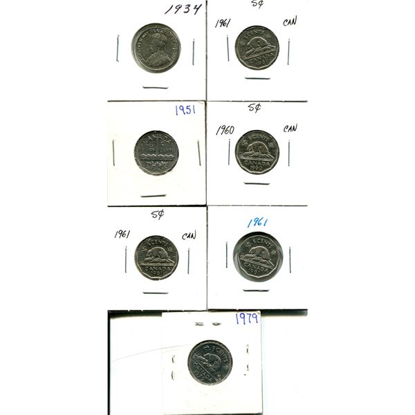 (7) Canadian Nickels 1934-1979