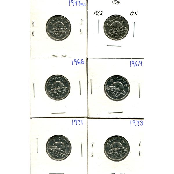 (6) Canadian Nickels 1947-1973