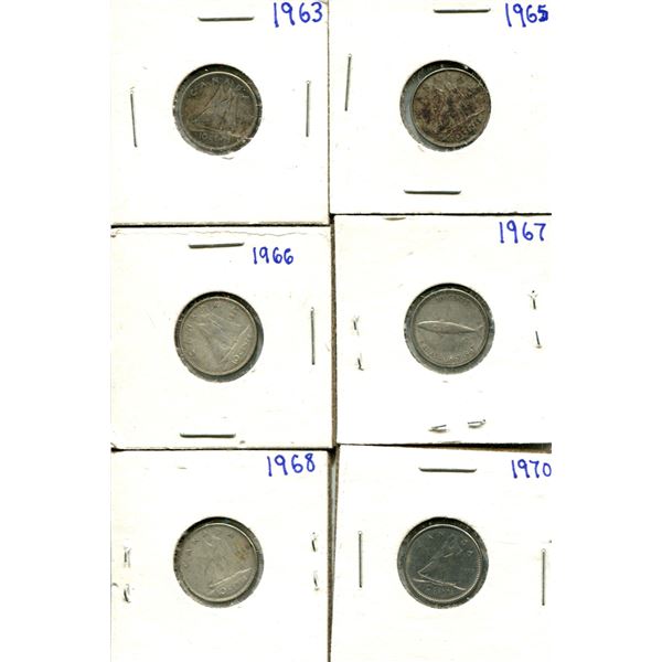 (6) Canadian Dimes 1963-1970