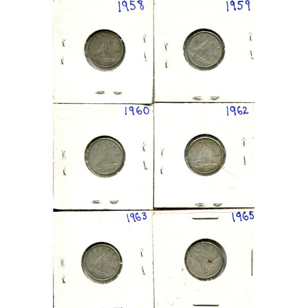 (6) Canadian Dimes 1958 + 1965