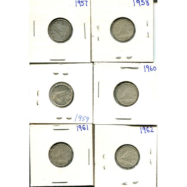 (6) Canadian Dimes 1957-1962