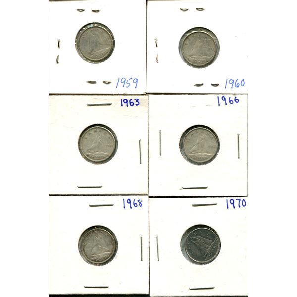 (6) Canadian Dimes 1959-1970