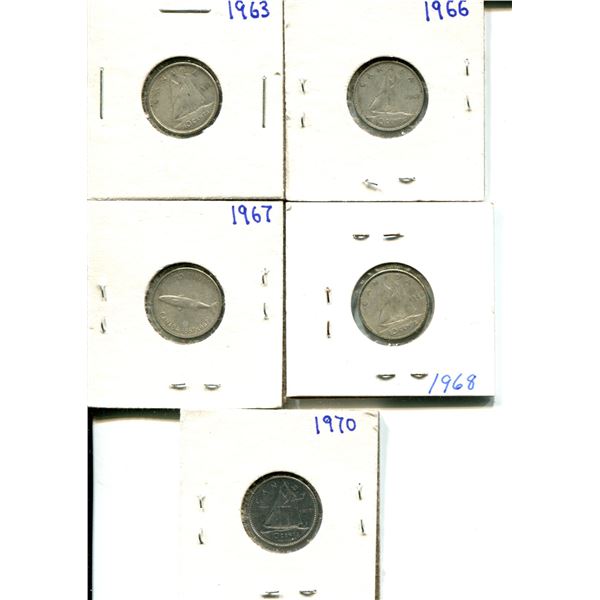 (5) Canadian Dimes 1963-1970
