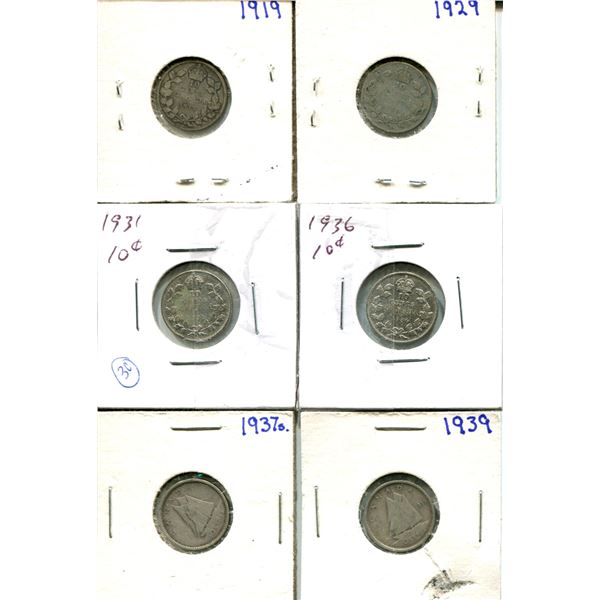 (6) Canadian Dimes 1919-1939