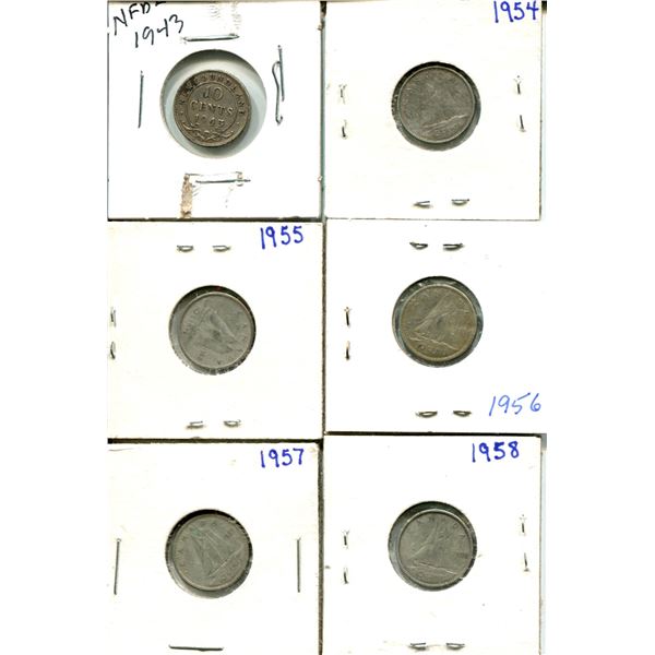 (6) Canadian Dimes 1943-1958