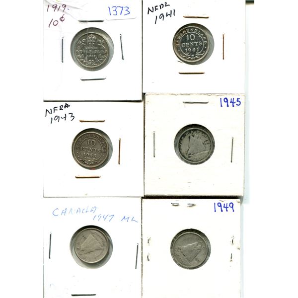 (6) Canadian Dimes 1919-1949