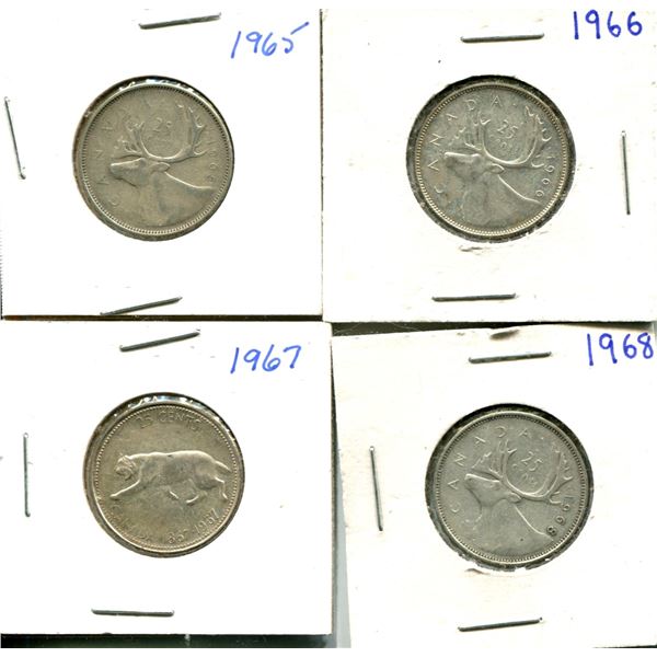 (4) Canadian Quarters 1965-1968