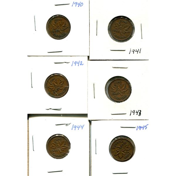 (6) Canadian Pennies 1940-1945