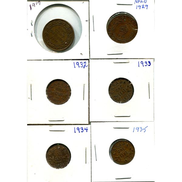 (6) Canadian Pennies 1917-1935