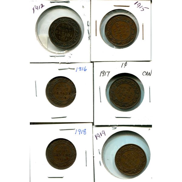 (6) Canadian Pennies 1912-1919