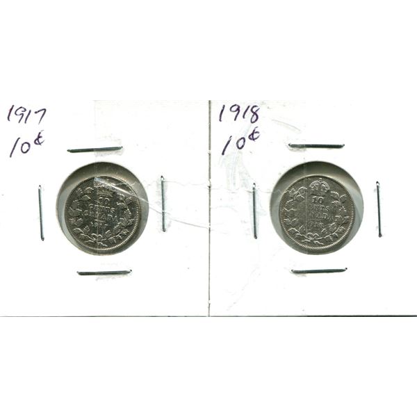 (2) Canadian Dimes 1917-1918