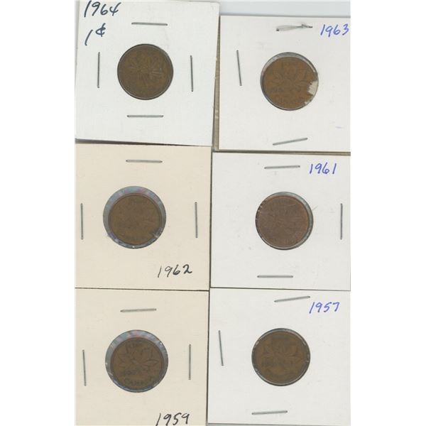 (6) Canadian Pennies 1957-1964