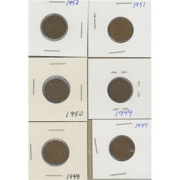 (6) Canadian Pennies 1947-1952