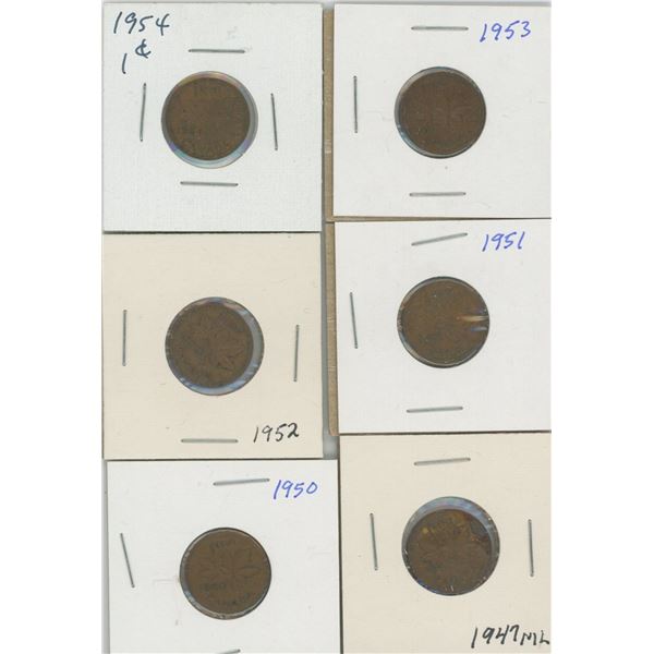 (6) Canadian Pennies 1947-1954