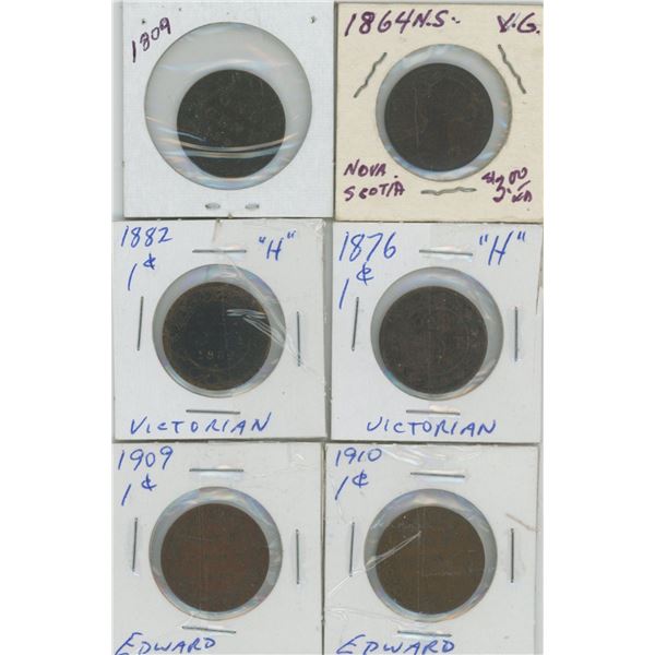 (6) Canadian Large Pennies 1809-1910