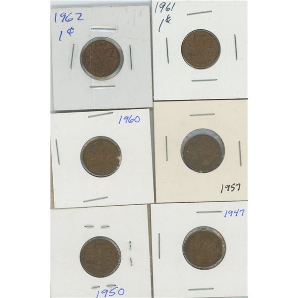 (6) Canadian Pennies 1947-1962