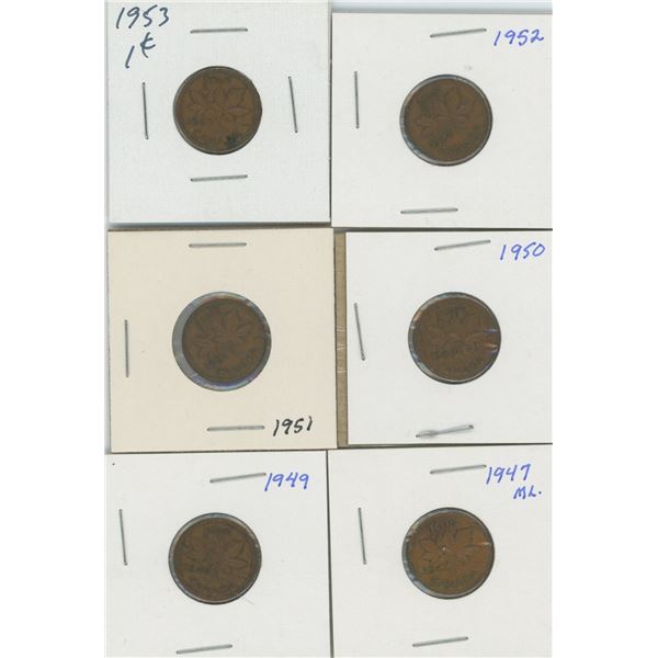 (6) Canadian Pennies 1947-1953