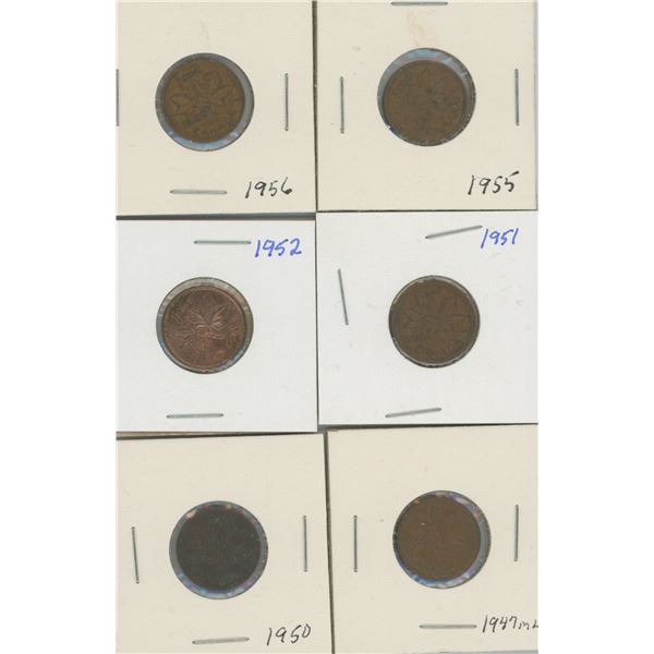 (6) Canadian Pennies 1947-1956
