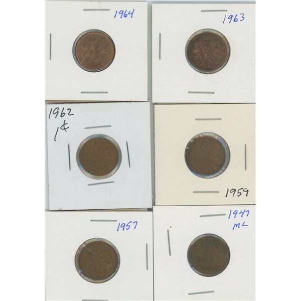 (6) Canadian Pennies 1947-1964