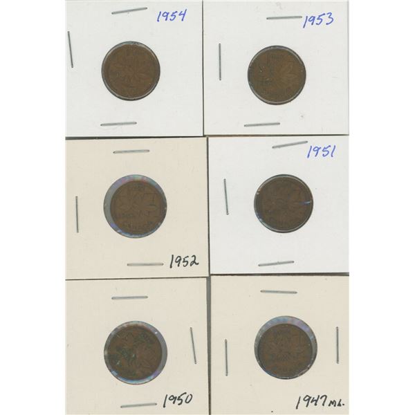 (6) Canadian Pennies 1947-1954
