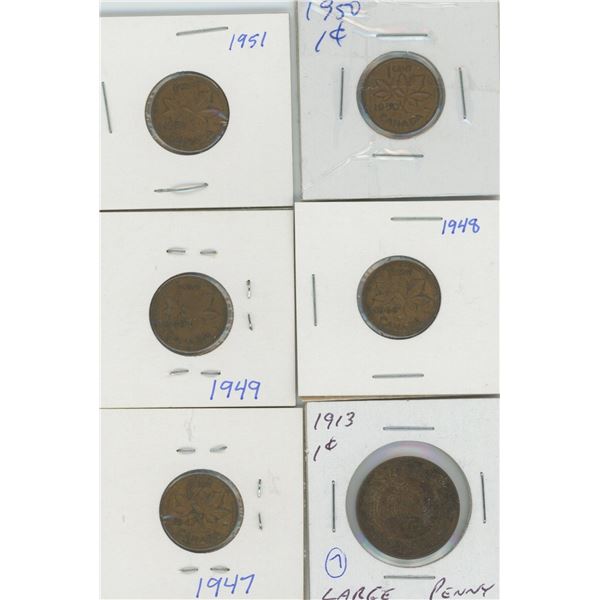 (6) Canadian Pennies 1913-1951