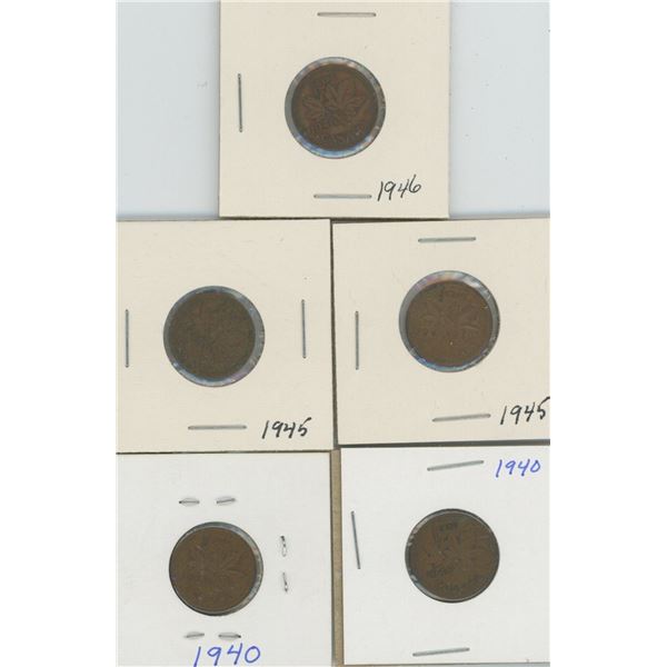 (5) Canadian Pennies 1940-1946