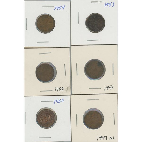 (6) Canadian Pennies 1947-1954