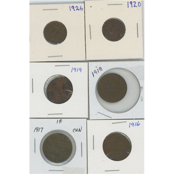 (6) Canadian Pennies 1916-1926