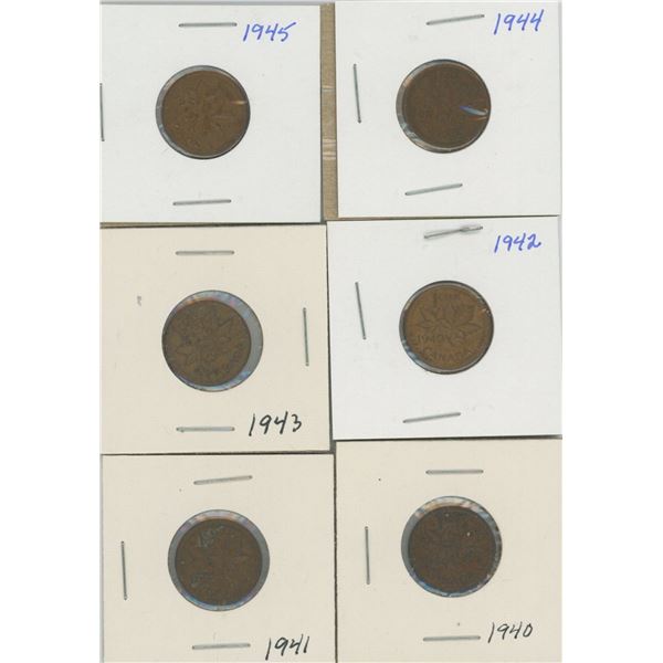 (6) Canadian Pennies 1940-1945