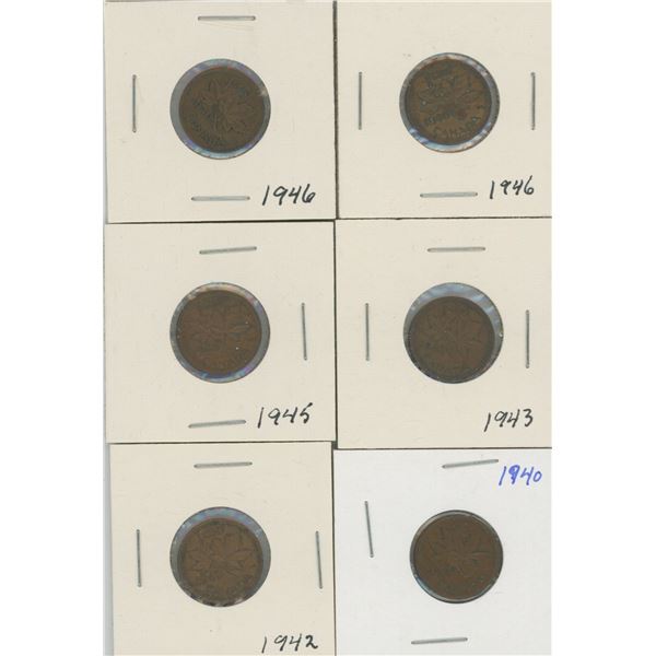 (6) Canadian Pennies 1940-1946