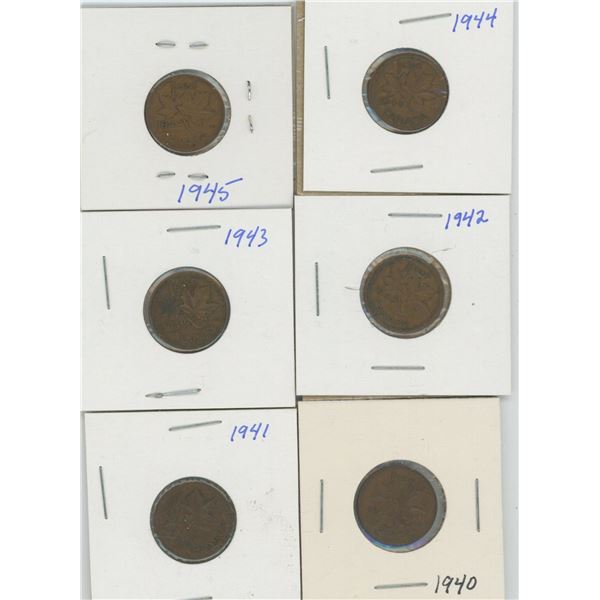 (6) Canadian Pennies 1940-1945