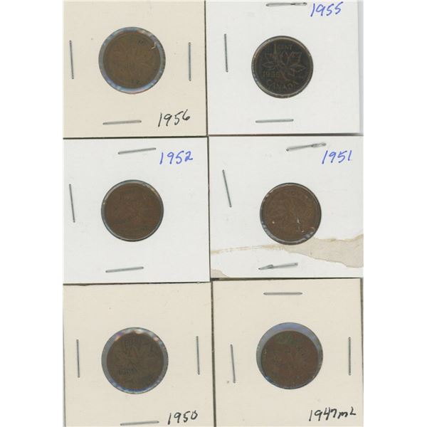 (6) Canadian Pennies 1947-1956