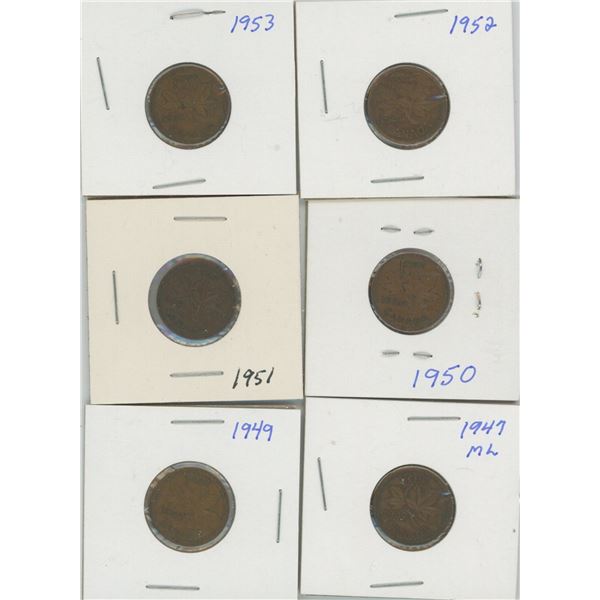 (6) Canadian Pennies 1947-1953