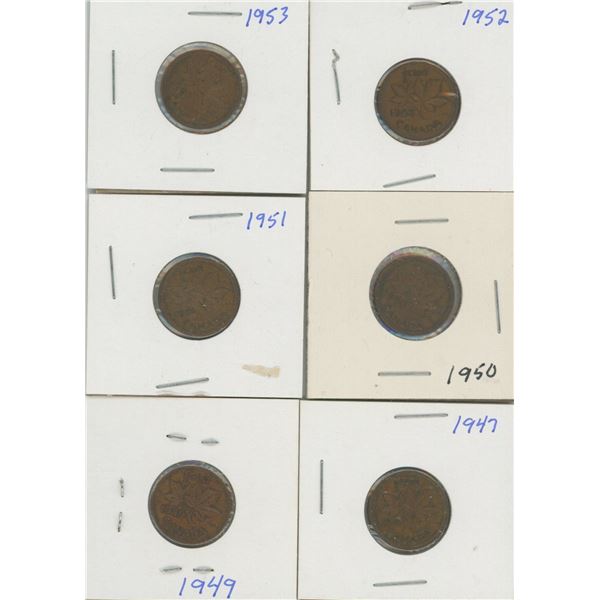 (6) Canadian Pennies 1947-1953