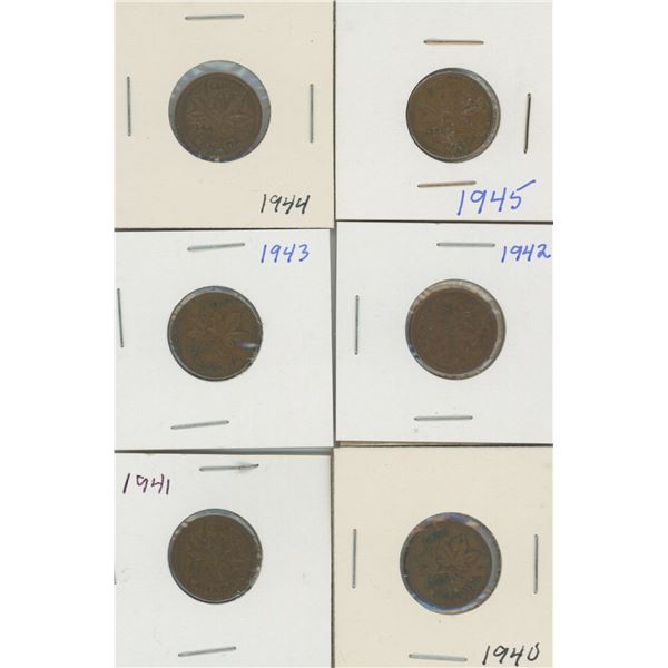(6) Canadian Pennies 1940-1945
