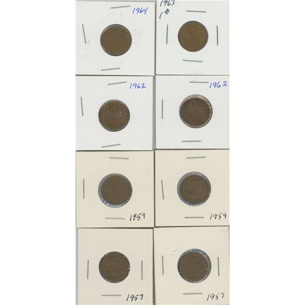 (8) Canadian Pennies 1957-1964