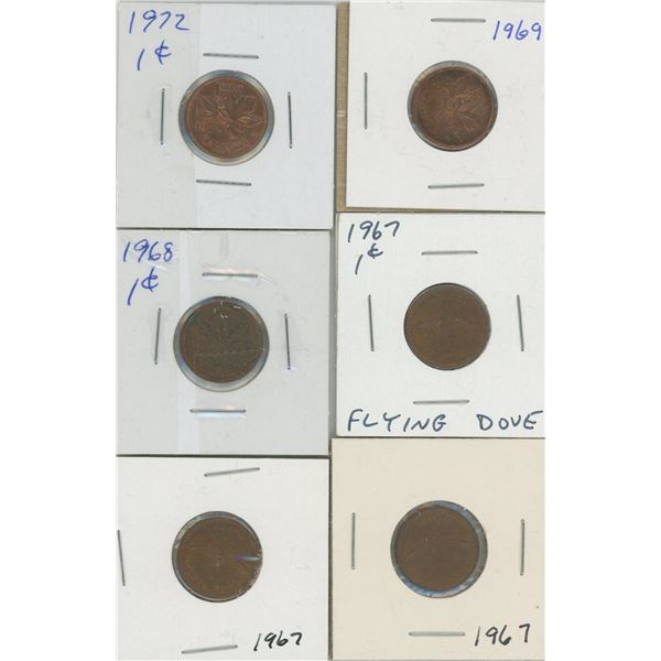 (6) Canadian Pennies 1967-1972
