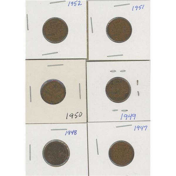 (6) Canadian Pennies 1947-1952