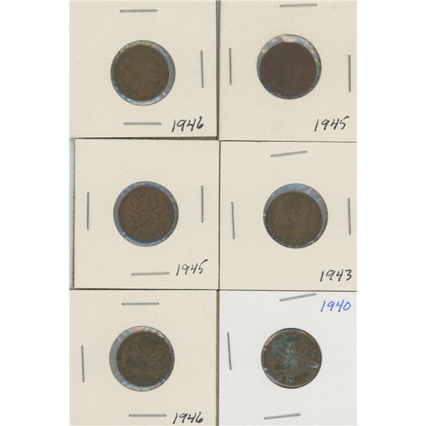 (6) Canadian Pennies 1940-1946