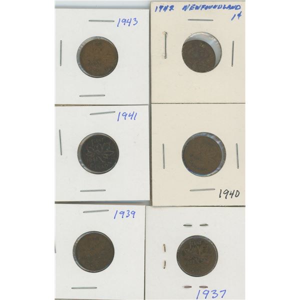 (6) Canadian Pennies 1937-1943