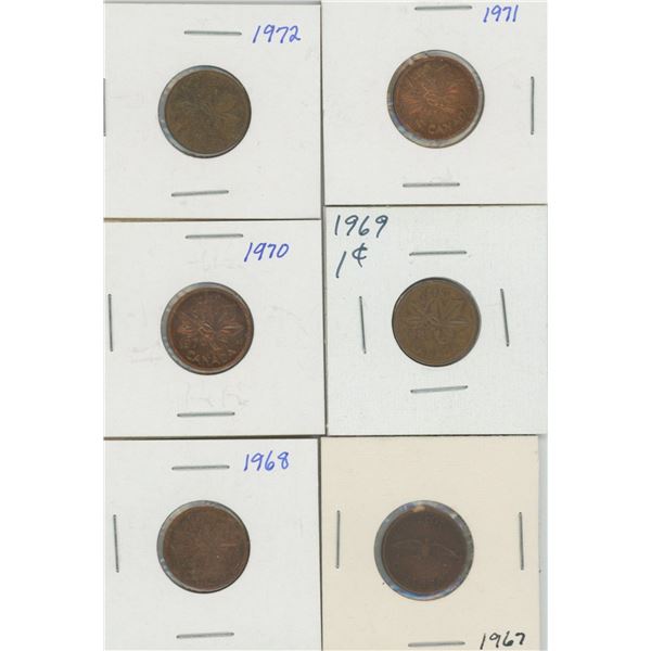 (6) Canadian Pennies 1967-1972