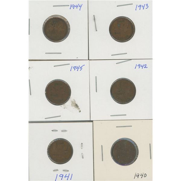 (6) Canadian Pennies 1940-1945