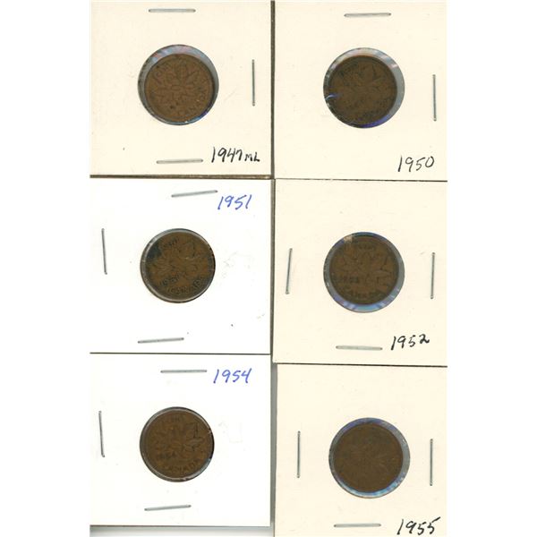 (6) Canadian Pennies 1947-1955