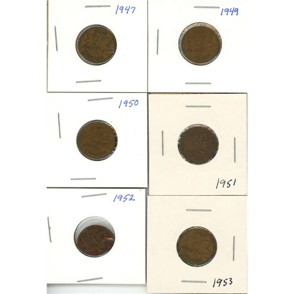 (6) Canadian Pennies 1947-1953