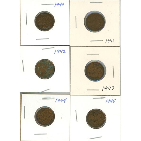 (6) Canadian Pennies 1940-1945